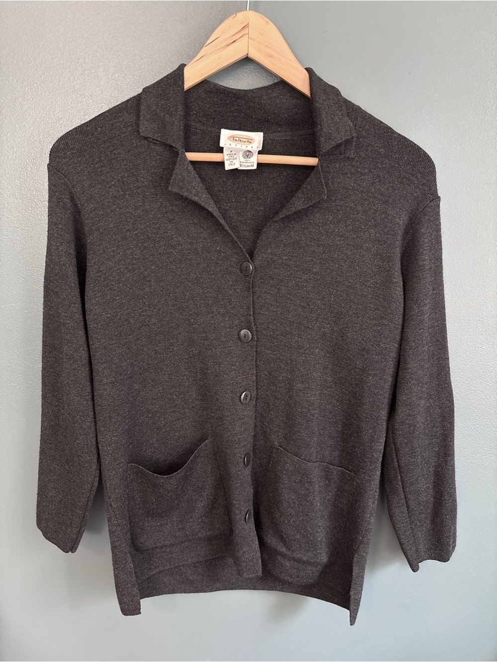 Talbots 100% Merino Wool Knit Cardigan Gray Size Petites P (XS)